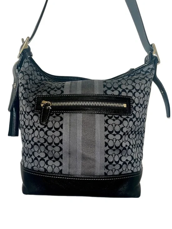 Coach Legacy 19918 Black Blue Signature Stripe Jaguard Hobo Shoulder Bag - Picture 2 of 7